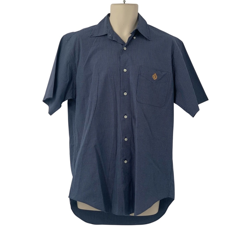 Lauren Ralph Lauren Men's Short Sleeve Button Down Shirt Blue Gingham Check Sz S